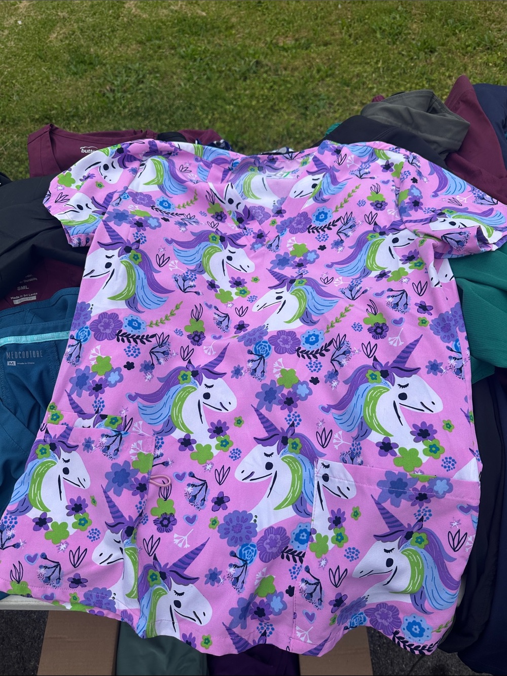 Women’s Pink Unicorn Print Scrub Top